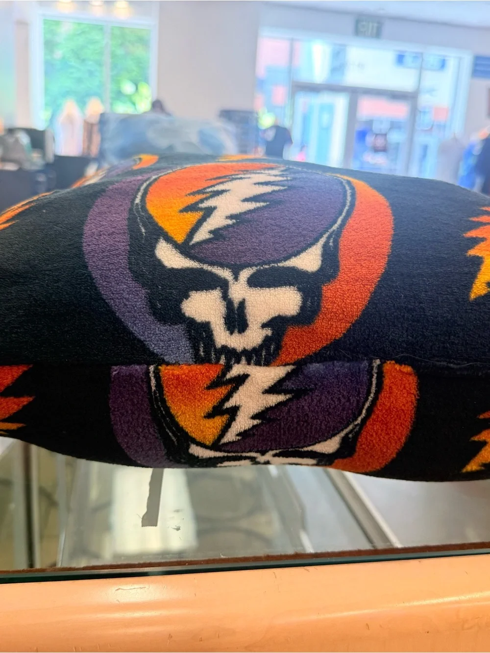 Black Multicolor Grateful Dead Lightning Skull Cotton Accent Pillow